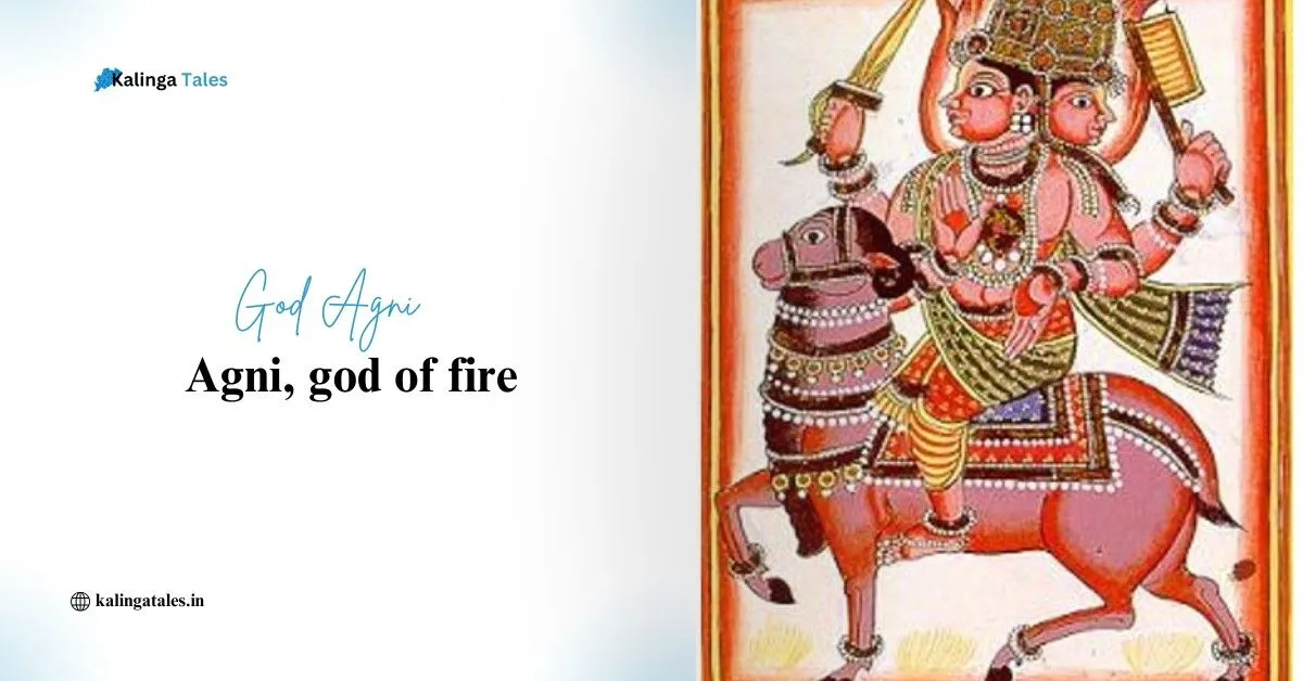Ancient depiction of Agni, the Vedic god of fire, riding a ram, symbolizing energy, purification, and divine power in Hindu mythology.