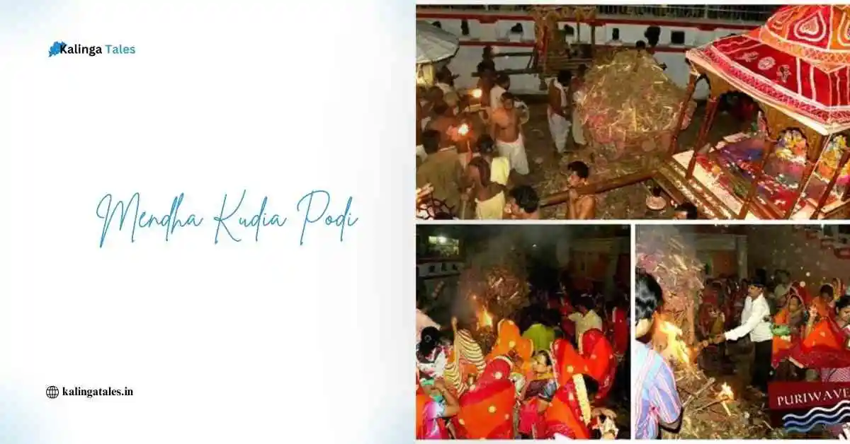 Mandala Kudu Puja festival in Odisha – A traditional Hindu ritual with devotees offering prayers, fire rituals, and decorated chariots in a spiritual celebration.